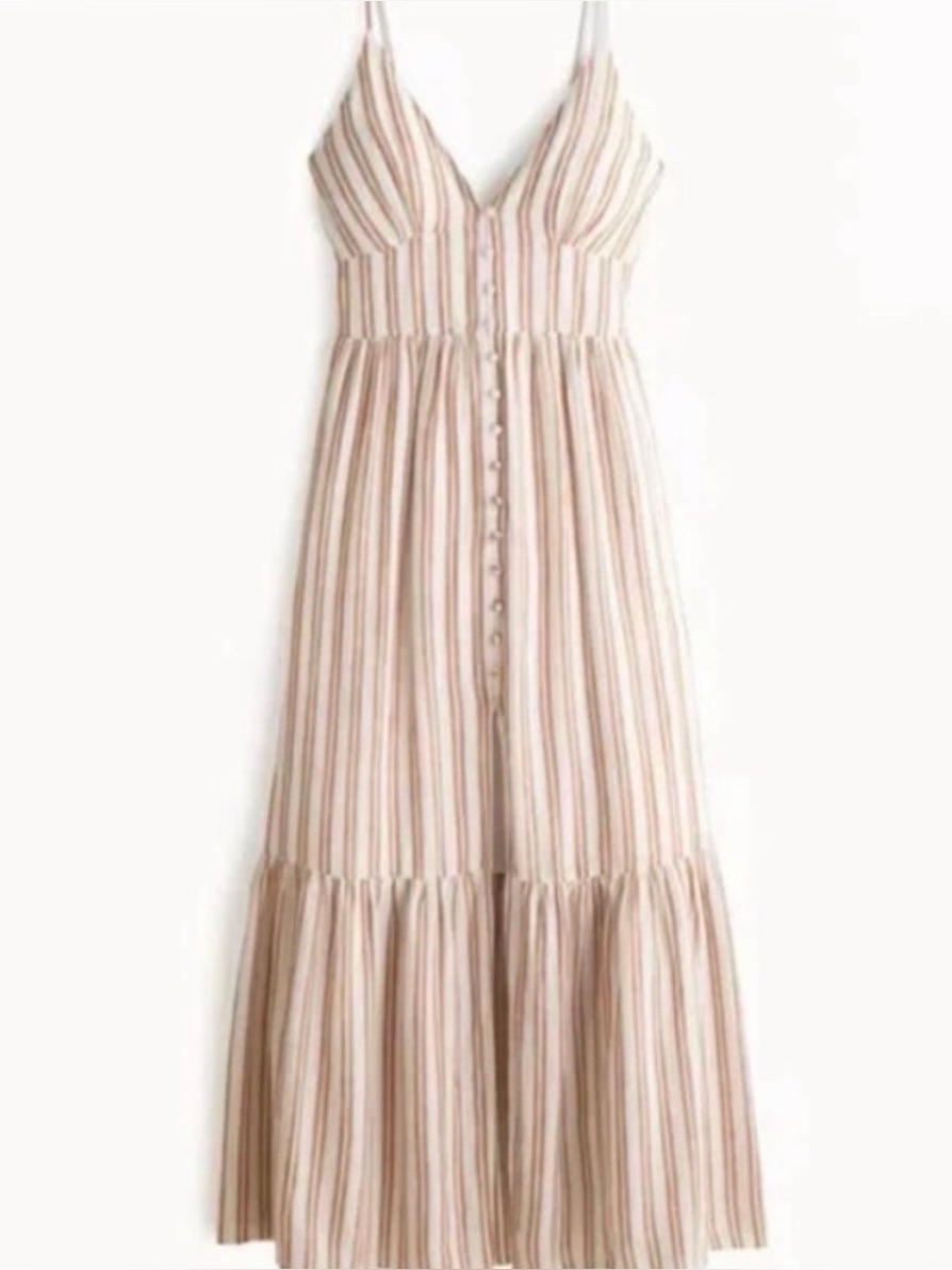 Abercrombie & Fitch Cream And Tan Striped Maxi Dress